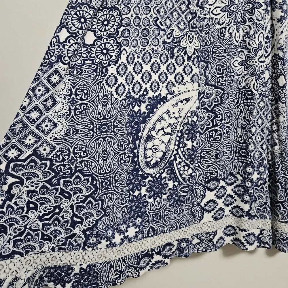 Ellen Tracy Sleeveless Paisley Tank Dress Size L Blue Cutout Back Lace Details - Picture 8 of 10